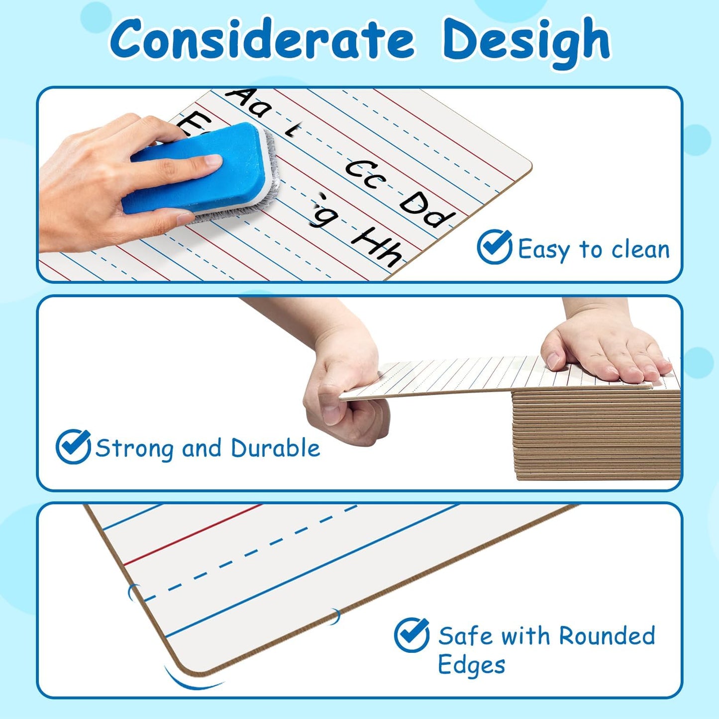 4-Pack Mini Dry Erase Boards, 6"x9" Double-Sided Lined Whiteboards for Students, Teachers – Reusable Boards for Math, English, Handwriting Practice, Ideal for Classroom & Homeschool Learning