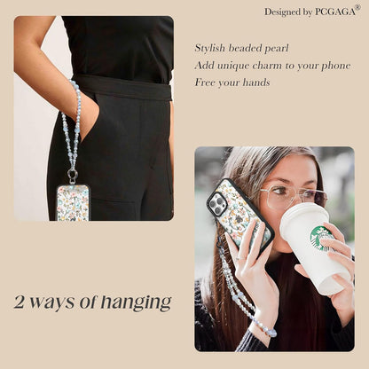 pcgaga Pearl Beaded Phone Charm, Phone Wrist Strap, Handmade Bracelet Straps, Anti-Lost Lanyard Wrist Chain for Airpods Women Girls Gift, Keychain etc (Gray Iceland)