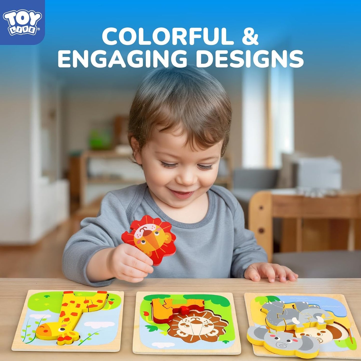 TOY Life Wooden Puzzles for Toddlers 2-4, Montessori Toys for 1 2 3 Year Old Boys Girls, Animals Puzzles Educational Learning Toys 2 Year Old, Toddler Birthday Gifts Toy for Baby Girl Boy 6M+