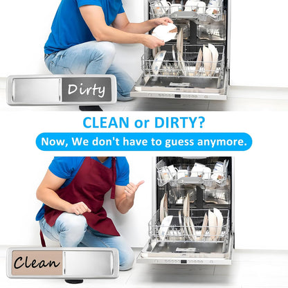 Dishwasher Magnet Clean Dirty Sign, Slide Strong Clean and Dirty Refrigerator Magnet Indicator for Dishwasher, Non-Scratch, Easy to Read, Self-Adhesive for Non-Magnetic Dishwasher（LightGray Brown）