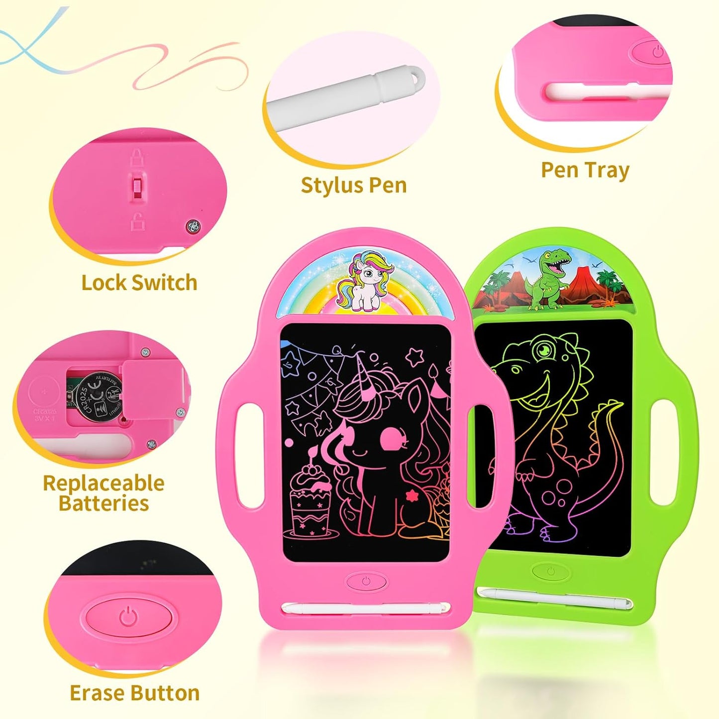 Unicorn 8.5 Inch LCD Writing Tablet for Kids 2-6, Drawing Tablet Doodle Board with Handle, Travel Car Toy for Girls, Educational Sketch Pad Birthday Christmas Gift