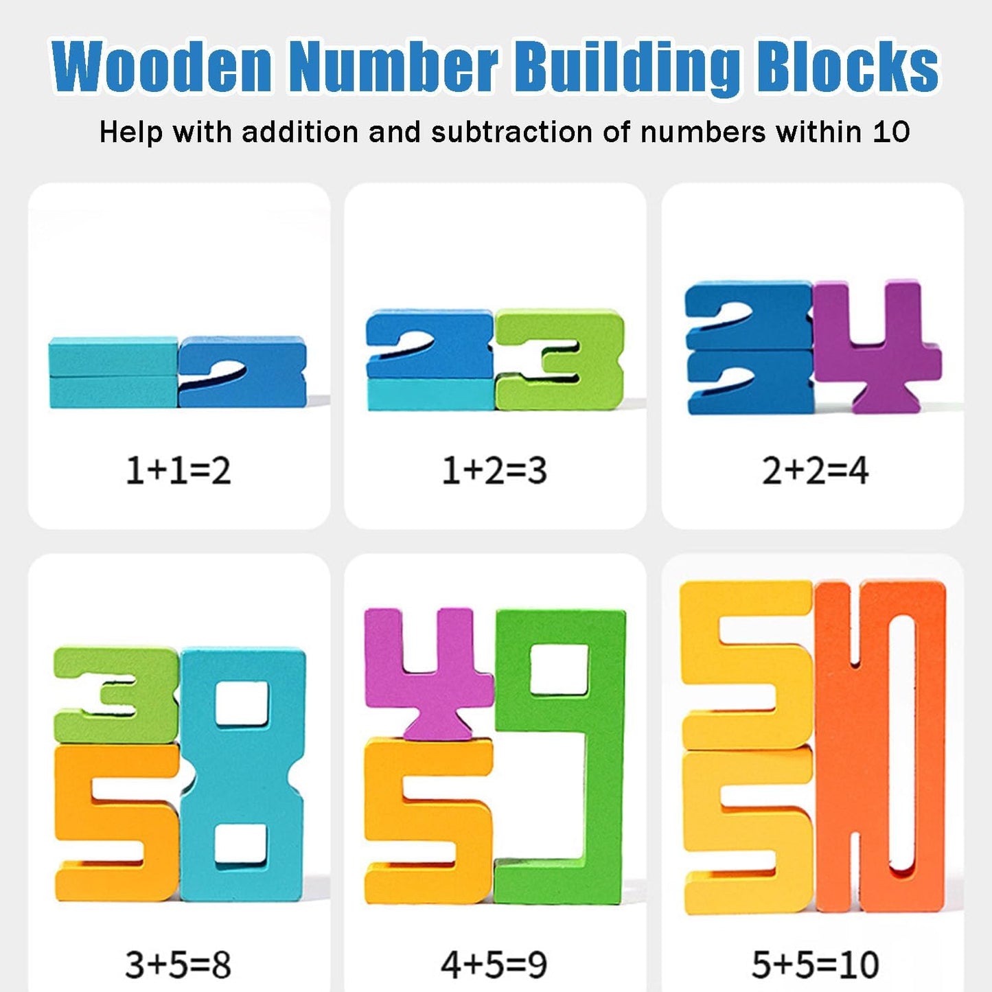 BOVVSKY Wooden Number Building Blocks, Montessori-Inspired Wooden Number Building Blocks, Math Learning Toys for Kids Digital Educational Counting Toys (20pcs)