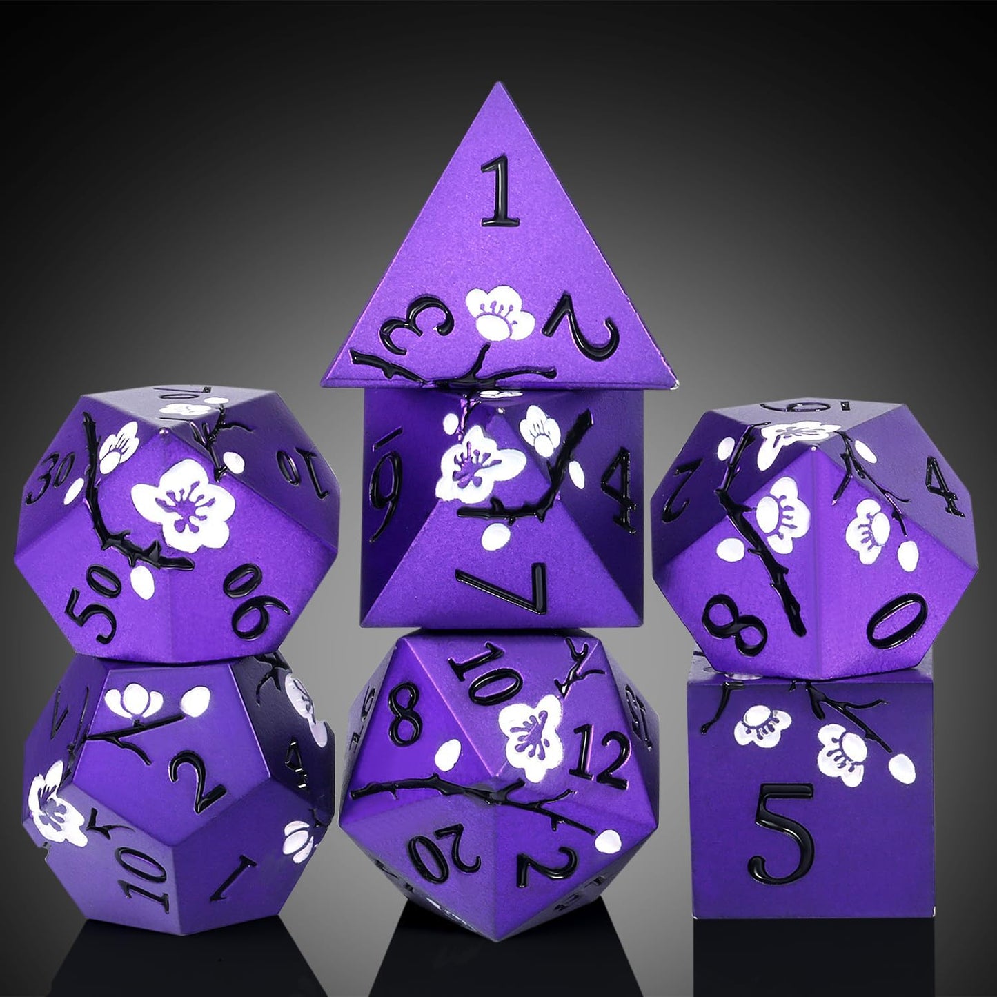 DnDnD Heavy Polyhedral Metal Dice Set with Metal Box, 7-die Shiny Blue Surface with Golden Number for RPG,Dungeons and Dragons,Pathfinder,Shadowrun,D&D,Role Palying Game and Math Teaching - Colors A