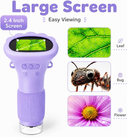 Kids Microscope Digital Camera, 1000X Handheld Camera Microscope for Kids with 2'' Screen, Educational Magnifying Glass Toy Christmas Birthday Gifts for Age 3 4 5 6 7 8 9 10 11 12 Girls Boys - Purple
