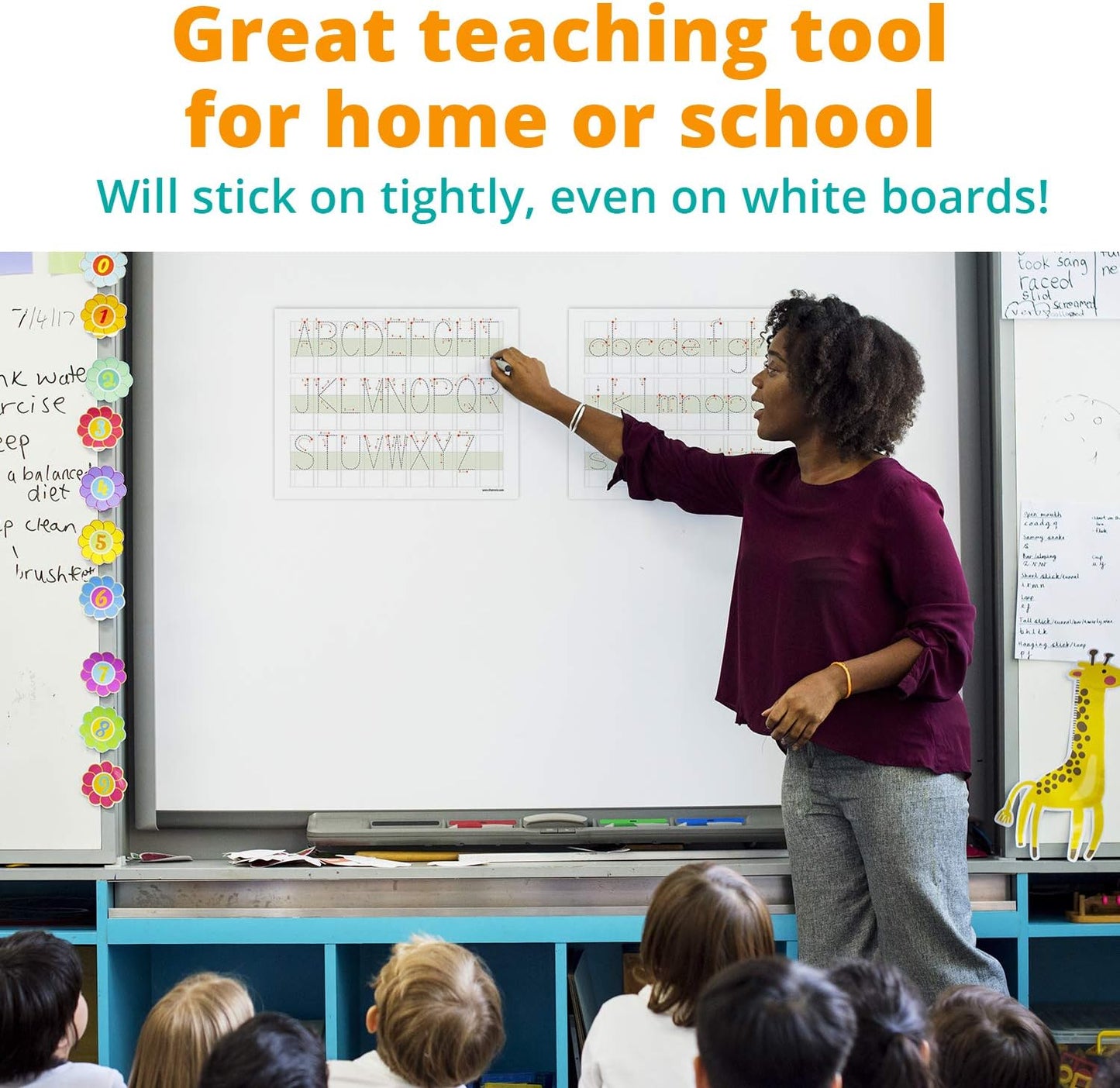 Channie’s Visual Handwriting Magnetic Dry-Erase Board, Jumbo Letter Board with Big Blocks for Neat Upper and Lower Case Alphabet, ABCs Writing Practice with Tracing Letters and Blanks, 3-Pack