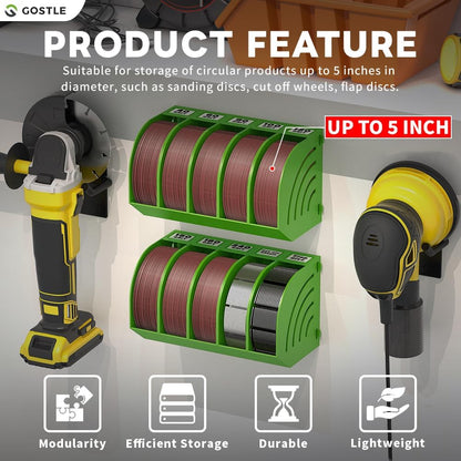 5 Inch Professional Sanding Discs Storage Bins - 8 Bins Set for Efficient Organization, Offset Snap-On Connection, Grit Classification, Space-Saving Design and Versatile Application, Red