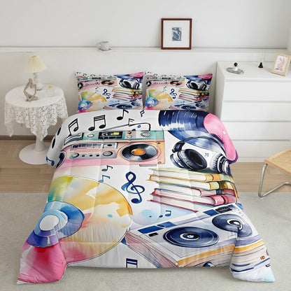 Erosebridal Drum Kit 3D Print Kids Comforter Sets Rock Music Themed Full Bedding Set for Boys Girls Musical Pattern Comforter Set,Colorful Retro Style Quilt Duvet 3 Pcs