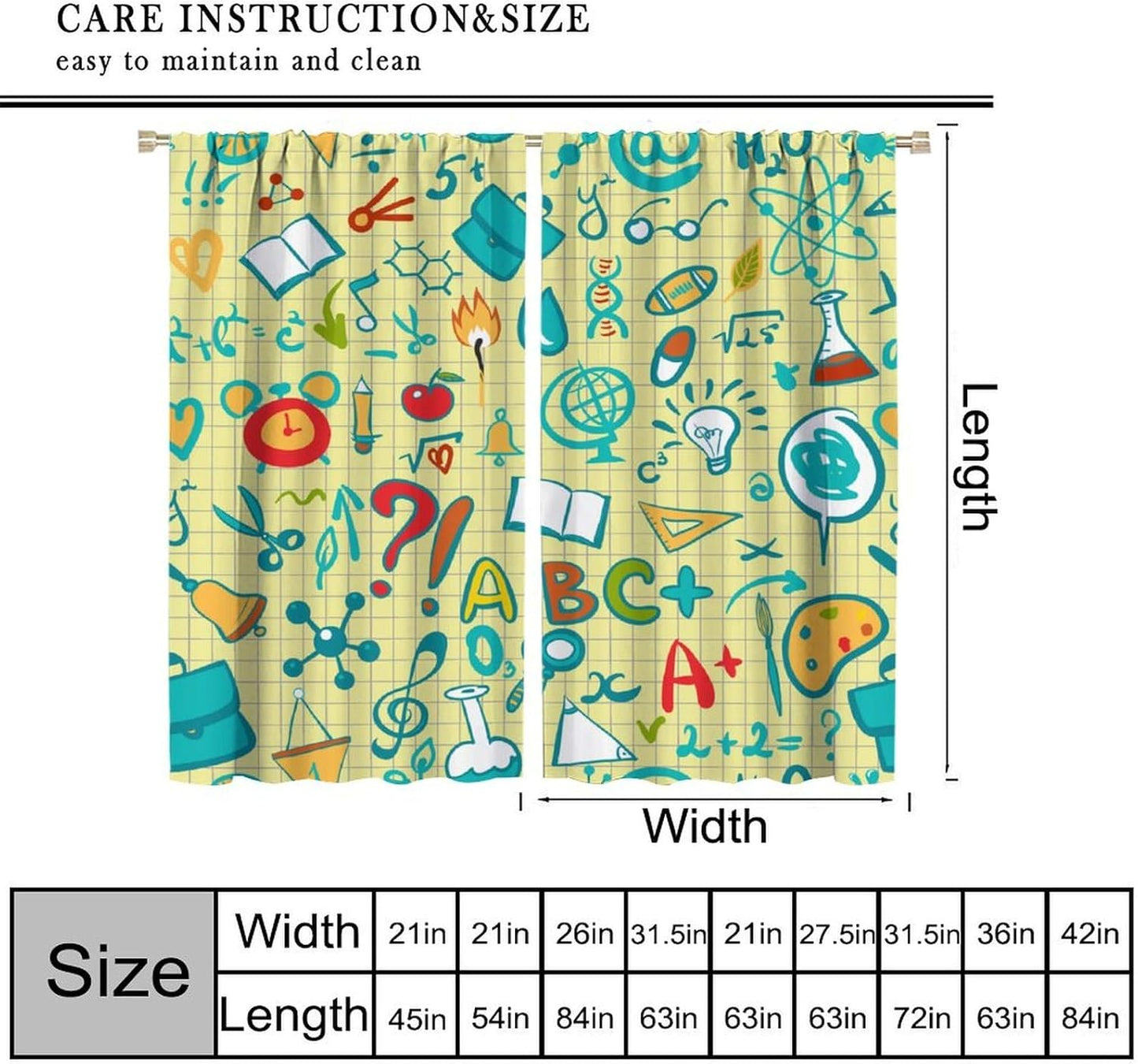 Science Physics Window Curtains, Abstract Math Chemistry Curtain Scientist Graffiti Print Window Treatments for Kids Teens Bedroom Living Room Kitchen Set 2 Panels,42x63 Inches