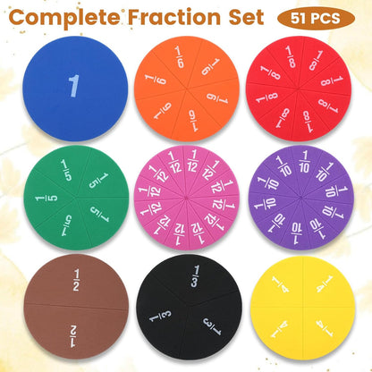 51 PCS Magnetic Fraction Tiles Circles, Fraction Circles Set Rainbow Math Manipulatives for Fraction Learning Math Practice Teacher Must Haves