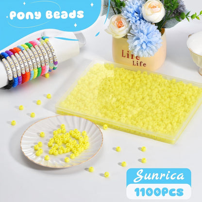 1100Pcs Red Pony Beads 6x9mm Large Hole Plastic Hair Beads for Braids, Kandi Bracelets, Keychains, Jewelry Making