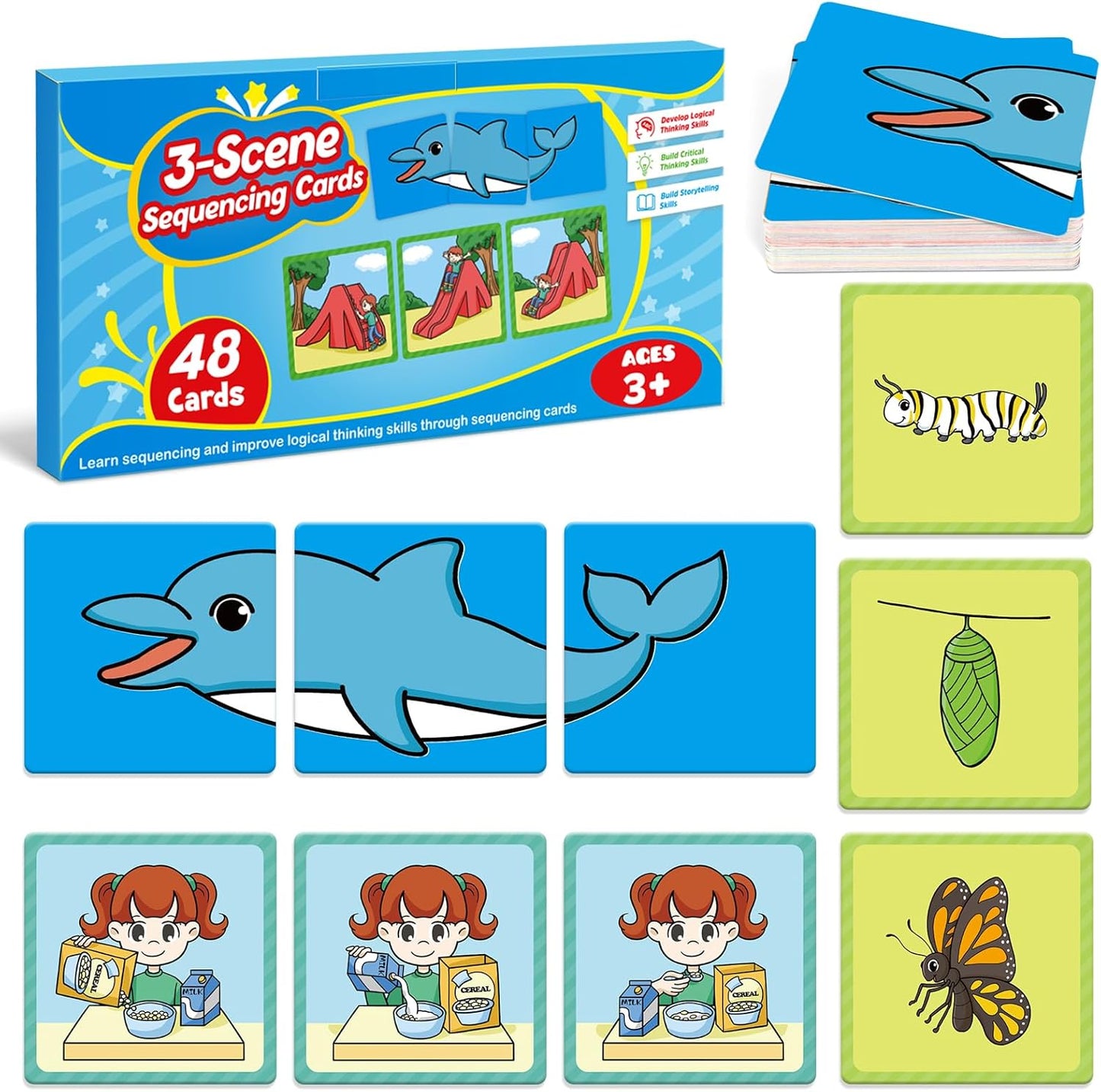 Kasfalci Sequencing Cards, Sequence Game for Kids, Speech Therapy Materials for Autism, Improve Storytelling,Social Skills, Sentence Building, Preschool Learning Activities for Classroom & Homeschool