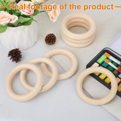 50 Pack 3.15 inch Unfinished Wooden Rings Natural, Wood Craft Rings for DIY Crafts, Jewelry Making, Macrame & Home Decor