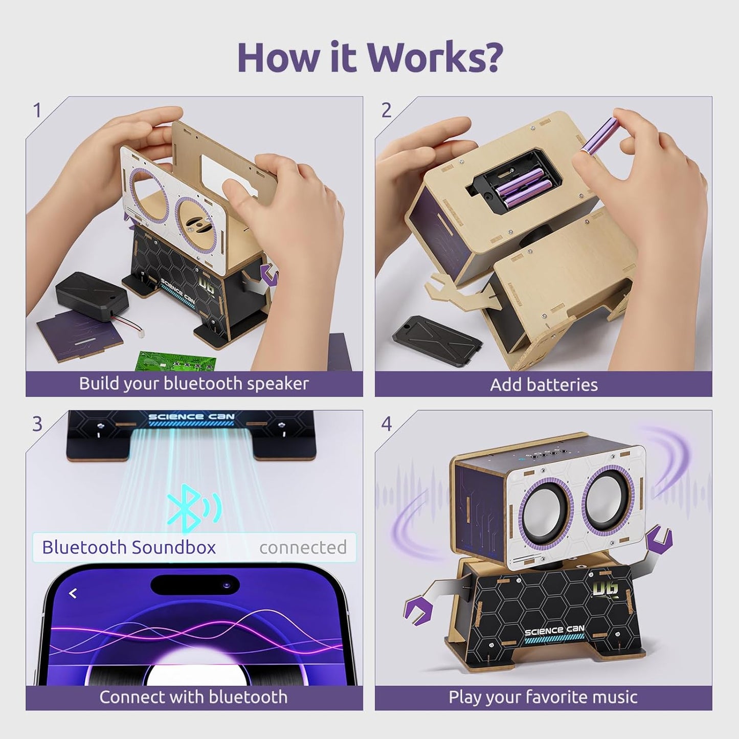 Science Can STEM Science Kit for Kids Age 8-12, DIY Electronics Guitar Building Kit, 3D Wooden Puzzles Musical Instruments, Engineering Kits Birthday Gift for Boys & Girls Ages 8+