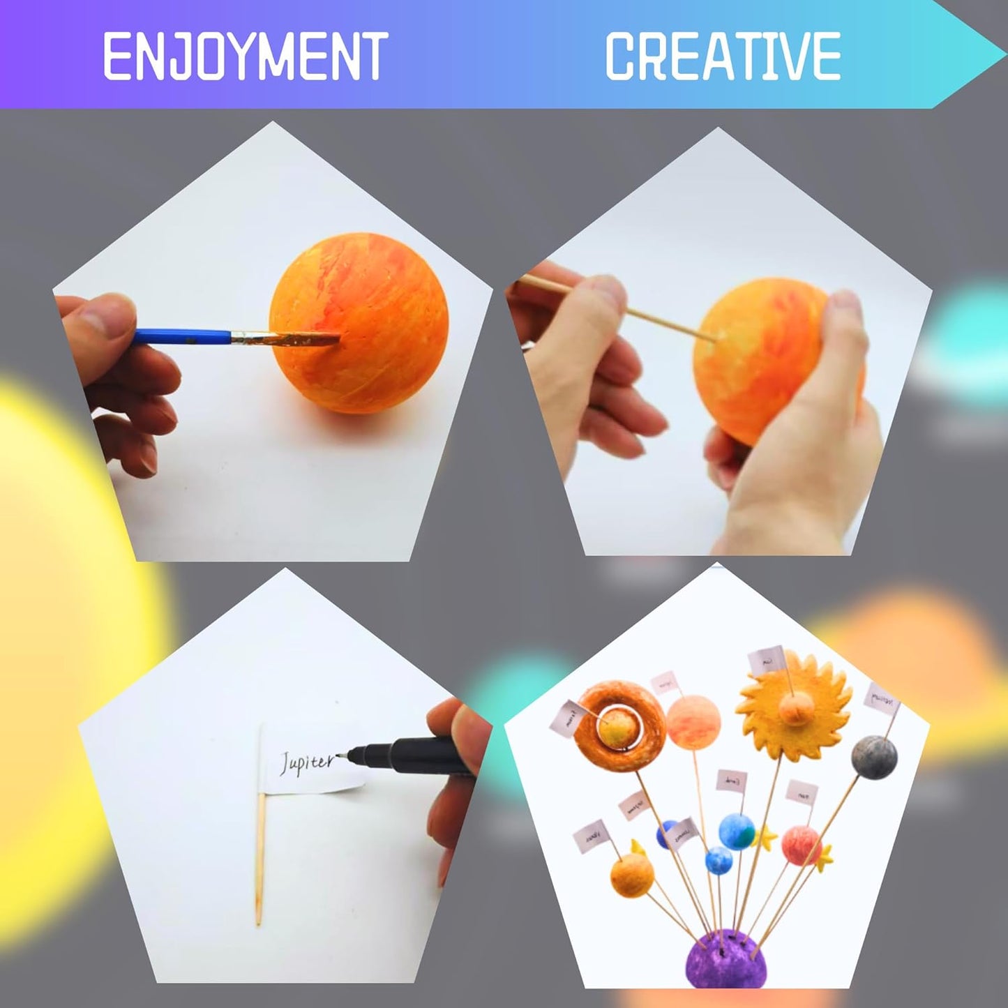 Solar System Model Kit for Crafts, Solar System Project Kit Include Foam Balls, Mixing Tray, Brushes, Sticks, Flags, Stickers (58 Pack Set)
