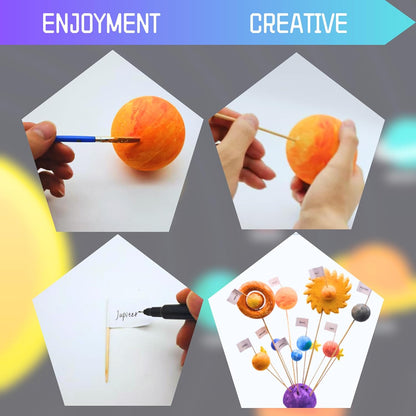 Solar System Model Kit for Crafts, Solar System Project Kit Include Foam Balls, Mixing Tray, Brushes, Sticks, Flags, Stickers (58 Pack Set)