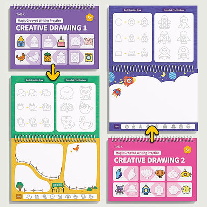 TIME X Magic Grooved Writing Practice Books, Reusable 3D Groove Handwriting Practice Workbooks for Kids Ages 3-8, Large Preschool Writing Books with Disappearing Ink for Kids 5-7 (Practice 6-Books)