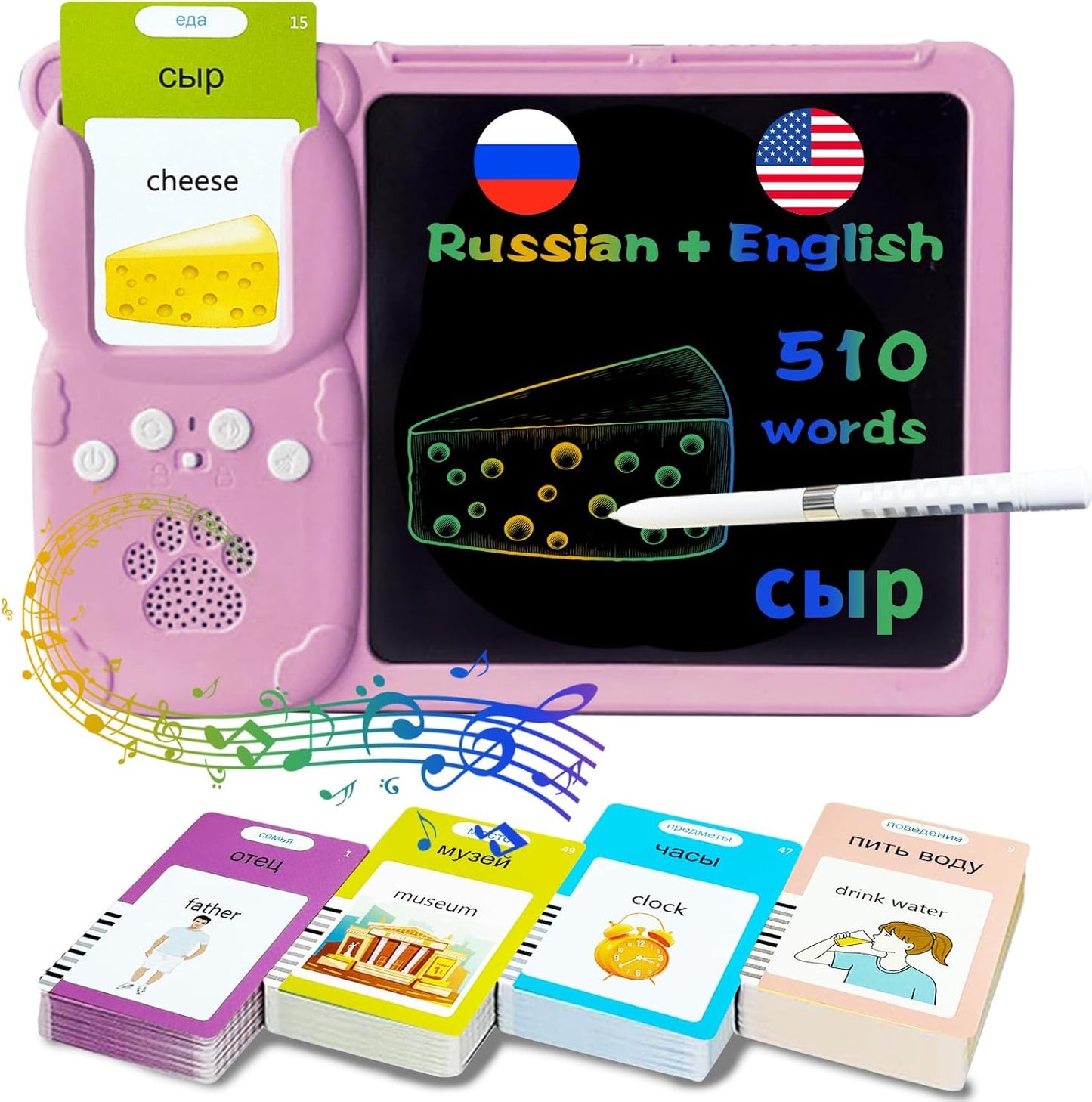 Talking English & Spanish Flash Cards - 8" LCD Writing Tablet for Kids 3-12, Bilingual 510 Sight Words, Toddler Pocket Speech, Drawing Sketch Pad, Autism Toys for Boys (Spanish, Blue)
