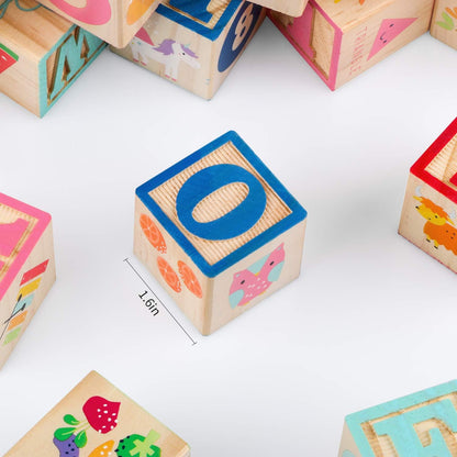 Joqutoys ABC Wooden Building Blocks for Toddlers 1-3 Large, 26 PCS Alphabet & Number Stacking Blocks, Educational Learning Toys for Boys Girls Kids Gifts 1.65''