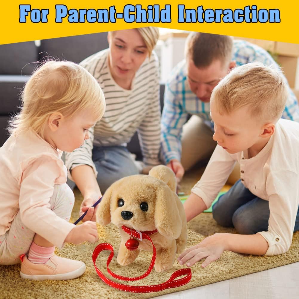 KSABVAIA Plush Teddy Toy Puppy Electronic Interactive Dog - Walking, Barking, Tail Wagging, Stretching Companion Animal for Kids Toddlers