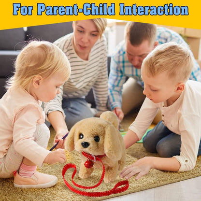 KSABVAIA Plush Teddy Toy Puppy Electronic Interactive Dog - Walking, Barking, Tail Wagging, Stretching Companion Animal for Kids Toddlers