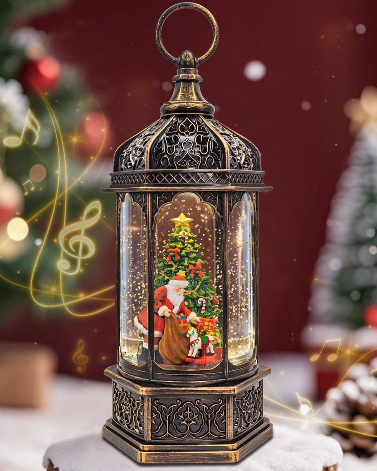 Musical Christmas Snow Globes Lantern, 7.87" Lighted Electric Snowglobes with 8 Holiday Songs 6H Timer Dual Power, Snowman Christmas Ornaments Snow Globe for Kids Adults Xmas Decor Gifts for Men Women