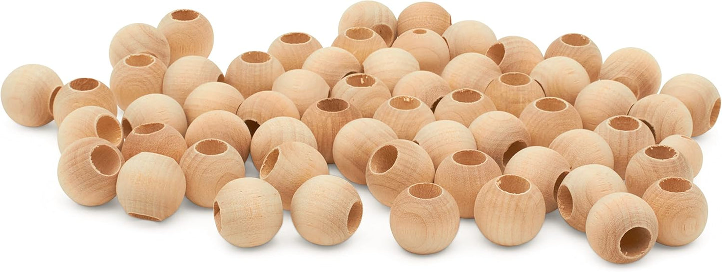 Large Wooden Beads for Crafts - Pack of 6 32mm 1-1/4 x 3/8 Inch Hole Large Wood Beads for Crafts withHoles for DIY | Round Wooden Balls for Crafts | Wood Beads for Jewelry Making | Woodpeckers