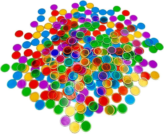 JUNWRROW 300 Pieces 5 Color Magnetic Transparent Bingo Counting Chips with Metal Edge