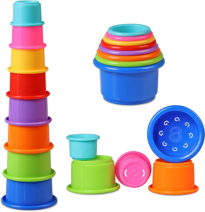 Educational Stacking Toys for Toddlers 1–3 | Numbers & Alphabet Stacking Cups Set | 10-Piece Baby Stacking Cups for Babies 6–12 Months & Toddlers 1–3 | Montessori Learning Toy, Rainbow (10Pcs)