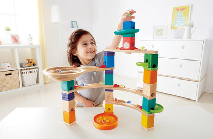 Hape Quadrilla Cliffhanger Wooden Marble Run Blocks | Marble Maze Run Set, Early Educational STEM Development Building Toys for Kids, Multicolor, Model:E6020