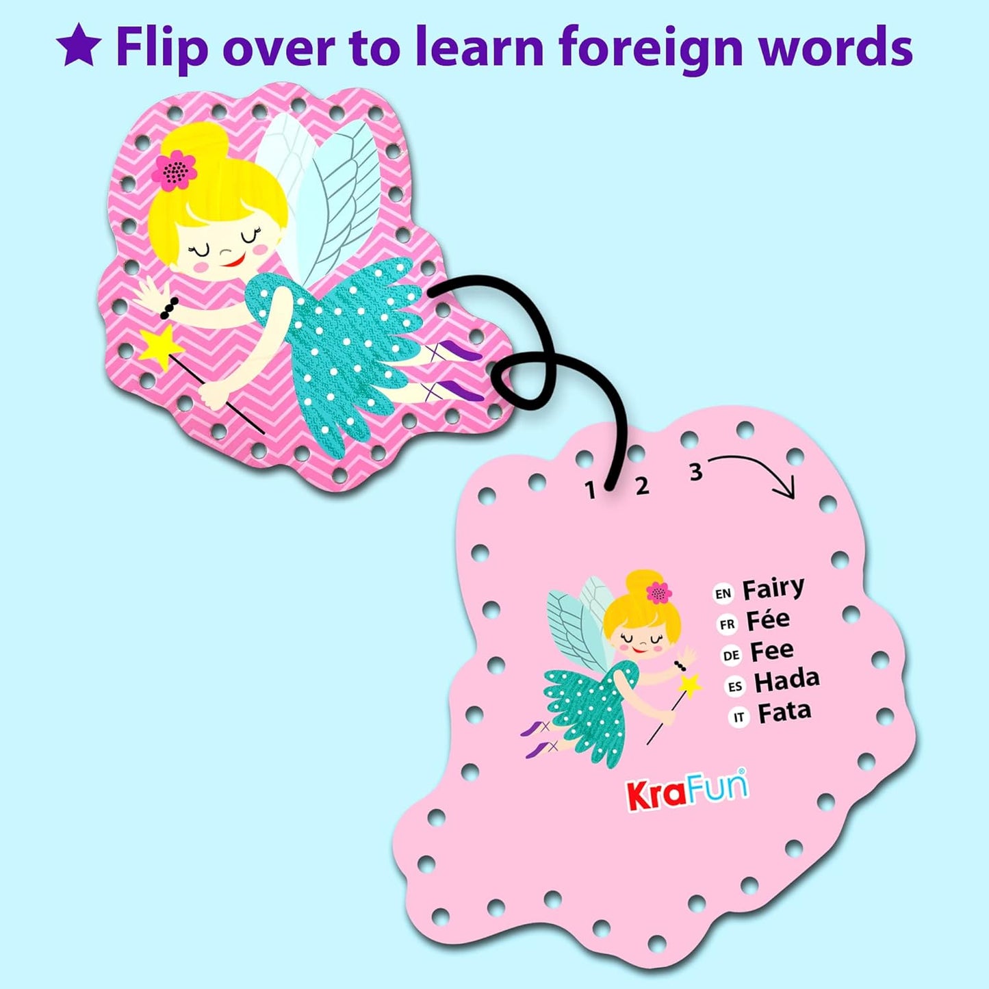 KRAFUN My First Lacing Cards Kit for Toddlers & Kids Age 3+, 10 Safari Animal Arts & Crafts Projects, Fine Motor Skills Toys with Lion Monkey Elephant Tiger Giraffe Hippo Zebra Bear