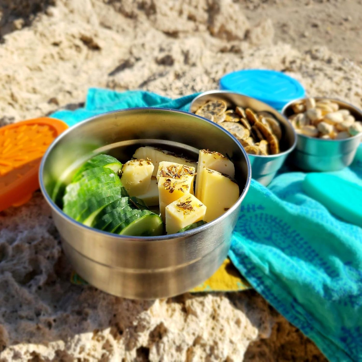 Ecolunchbox Seal Cup Trio – 3‑Piece Nesting Stainless Steel Leak‑Proof Container Set (40 oz Total) with Silicone Lids – Plastic‑Free, Non‑Toxic, Dishwasher & Oven Safe
