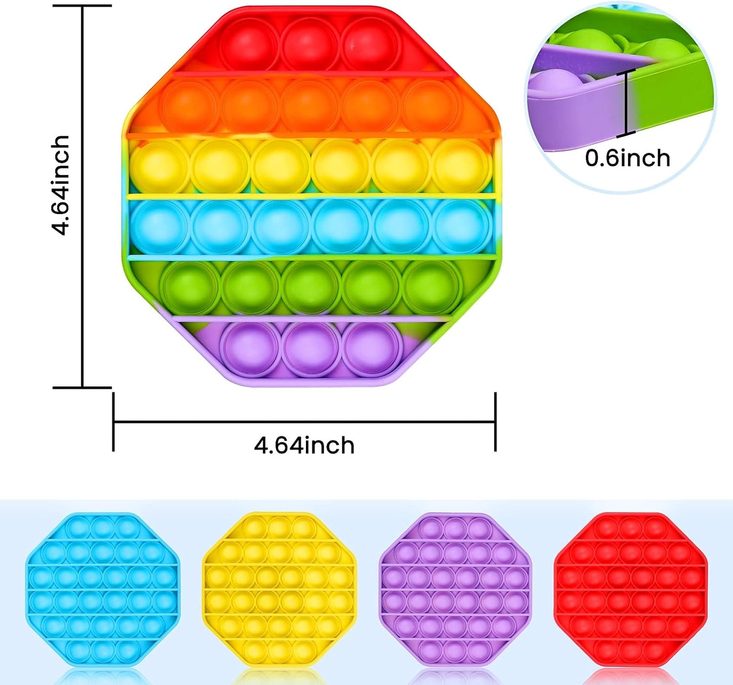 5 Pack Silicone Bubble Sensory Pop Fidget Toy, Office Toys, Anxiety Relief Squeeze Sensory, Autism, ADHD and Special Needs Stress Reliever, 5 Colors Including Rainbow by Treycer