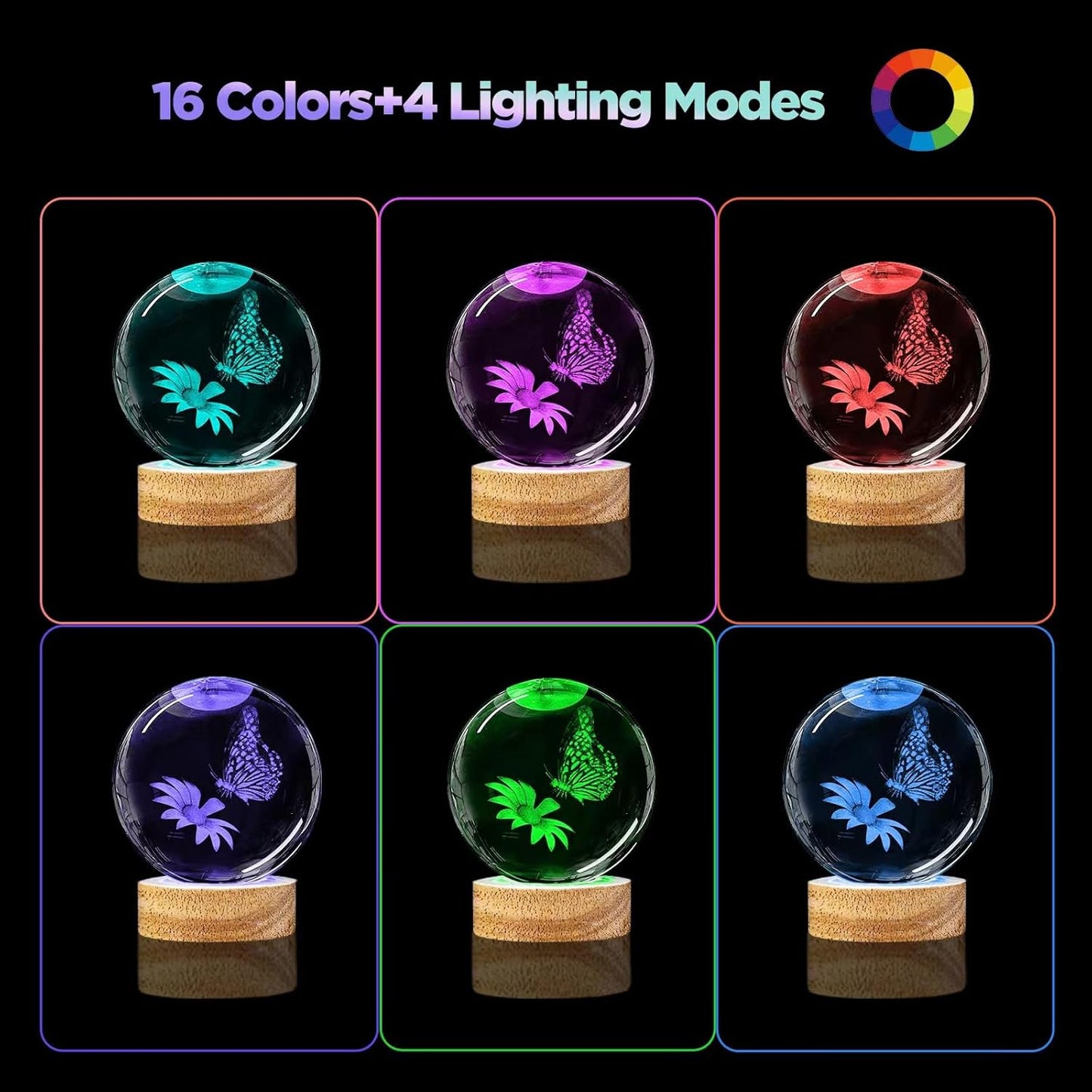 3D Solar System Crystal Ball Night Light with 16 Color LED Wooden Base, Upgraded 3.15 Inch Galaxy Planets Glass Ball Lamps with Remote for Birthday Christmas, Astronomy Space Gifts for Boys Girls