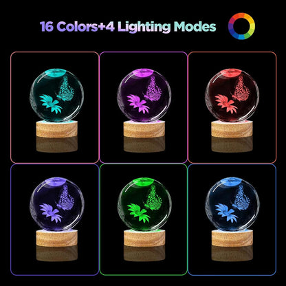 3D Solar System Crystal Ball Night Light with 16 Color LED Wooden Base, Upgraded 3.15 Inch Galaxy Planets Glass Ball Lamps with Remote for Birthday Christmas, Astronomy Space Gifts for Boys Girls