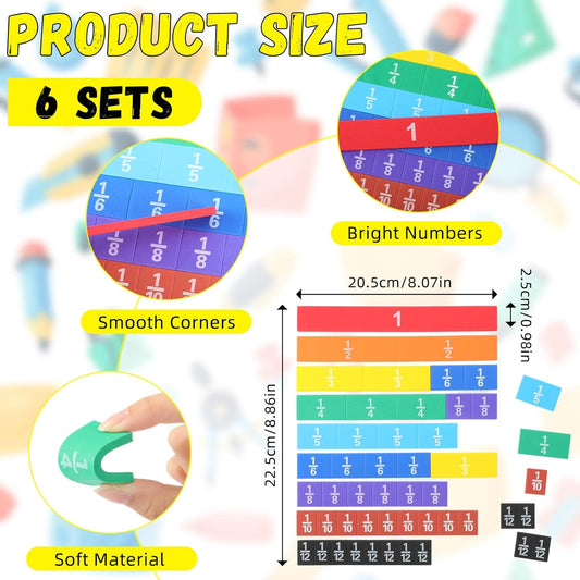 Sayglossy 24 Sets Fraction Tiles Sets for Math Fraction Manipulatives Montessori Math Materials EVA Foam Algebra Tiles Games for Classroom Teaching Aids, Homeschool Supplies