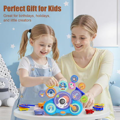 STEM Gears Toys for Kids Ages 3+, Creative Learning Building Blocks, 13Pcs Educational Construction Toy Set, Electric & Manual Dual Mode, Versatile Gear Playset Gift for Boys & Girls