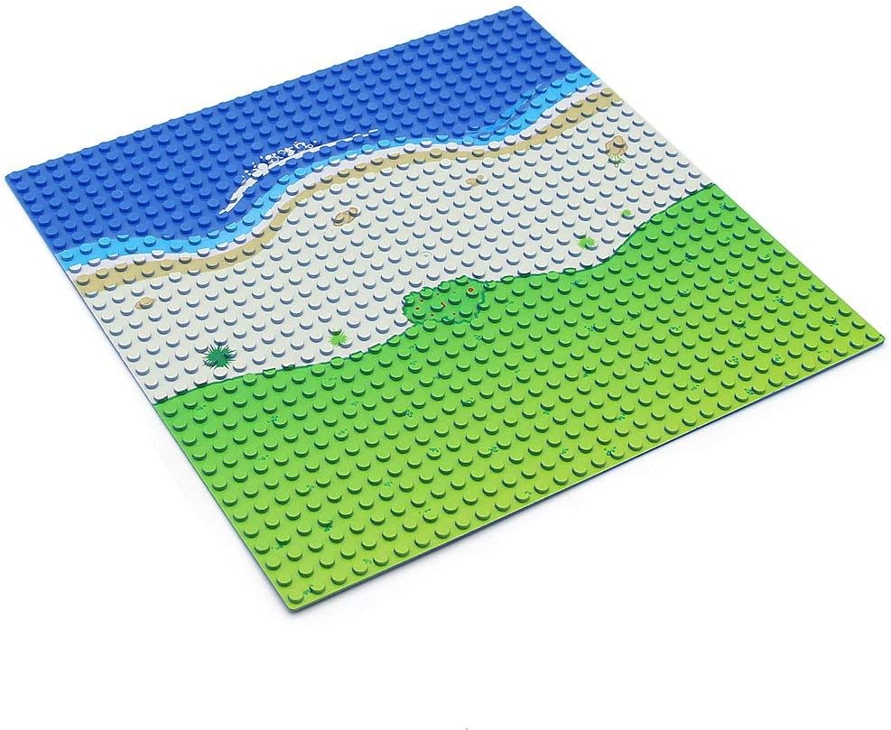 Feleph Classic Blue Baseplate for City Beach Road, Ocean Island Street Water Base Plate 10 x 10 Inches, Pirates Sea Toy Kit for Building Bricks Compatible with All Major Brands (Straight 4PCS)