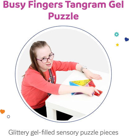 Fun and Function Busy Fingers Tangram Gel Puzzle - Geometric Shape Puzzle Pieces - Gel Filled Pattern Blocks - Sensory Pad Block Puzzle/Tangram Puzzle for Kids Ages 3+