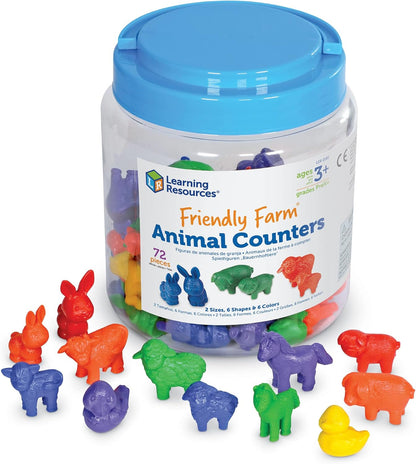 Learning Resources Friendly Farm Animal Counters - 72 Pieces, Ages 3+, Toddler Toys, Preschool Supplies, Classroom Desk Pets, Educational Counting and Sorting Toy