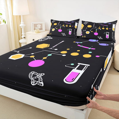 Chemistry Bed Sheets for Kids Teens Girls Boys,Chemical Experiment Fitted Sheet Twin,Science Themed Sheets for Math Lovers,Chemistry Lab Bedding Set,White and Black