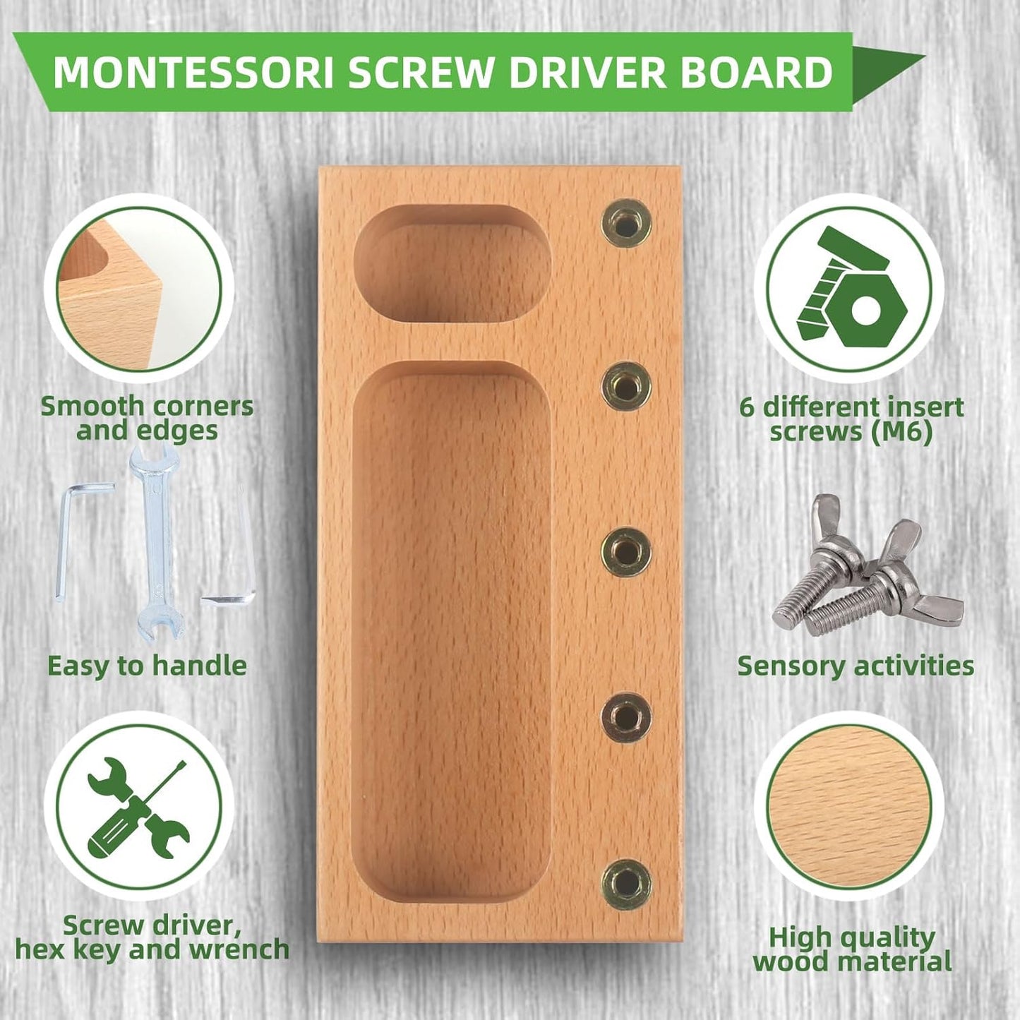MEROCO Montessori Screwdriver Board Set for Kids 2-5 Years, Wooden Educational Learning Sensory Nuts and Bolts for Toddlers, Preschool STEM Waldorf Gift