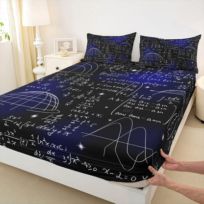 Erosebridal Science Theme Bed Sheets Set Full Size for Boys Girls Chemistry Periodic Table Print Sheet Set Chemical Subject Theme Sheets Teens Kids Math Science Atyle Fitted Sheet 4 Pcs