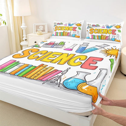 Chemistry Bed Sheets for Kids Teens Girls Boys,Chemical Experiment Fitted Sheet Twin,Science Themed Sheets for Math Lovers,Chemistry Lab Bedding Set,White and Black