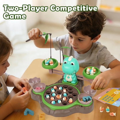 Magnetic Dinosaur Fishing Game for Kids, Best Birthday Gift for 3-5 5-7 Year Old Boys & Girls, 2-in-1 360° Rotation Fishing Toy with Balance Scale & Counting, Player Board Game for Toddlers