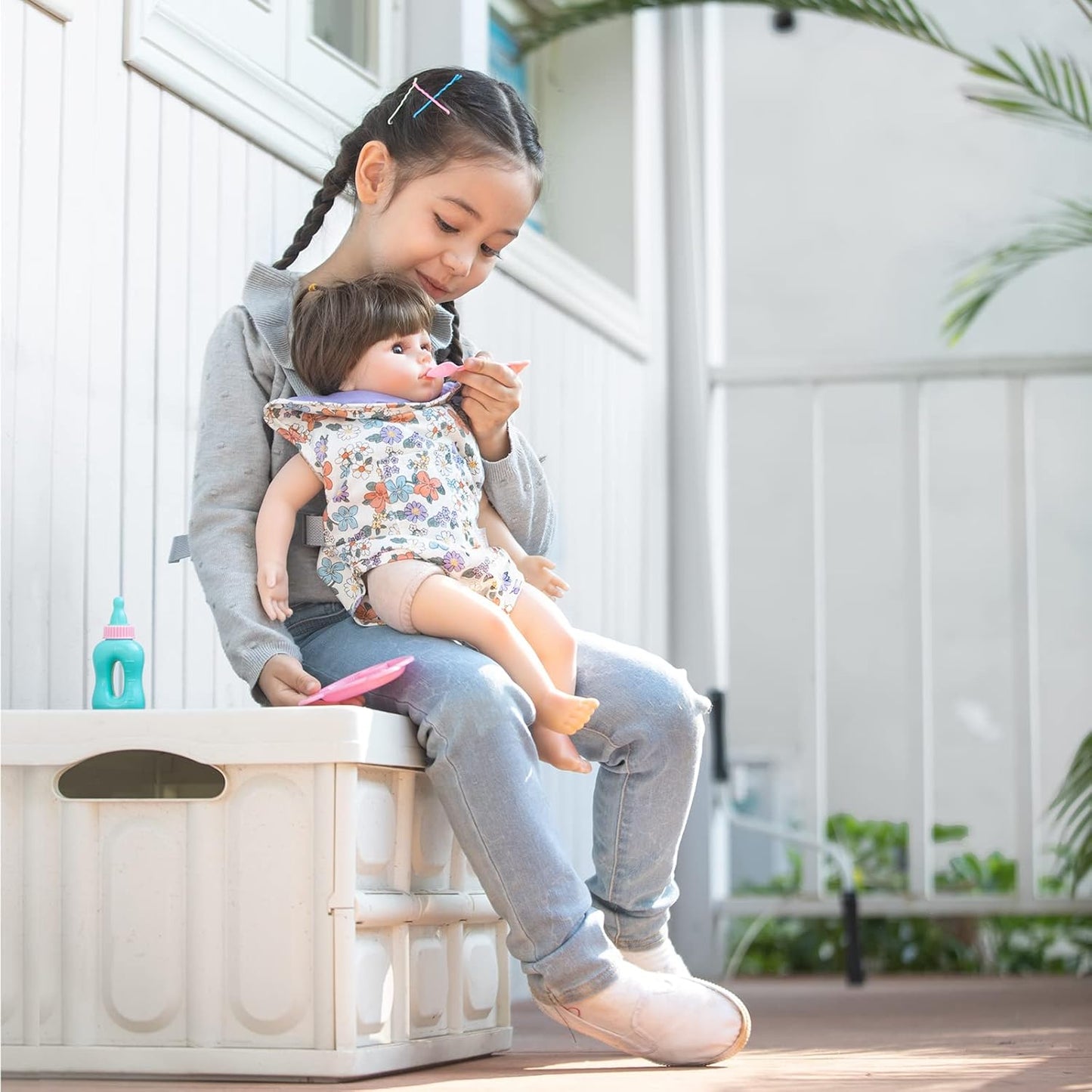 GAGAKU Baby Doll Carrier for Little Girls, Reborn Doll Accessories for Toddlers 3+ Years Old, Kids Toy Baby Dolls Sling Carrier - Pink - Moonflower