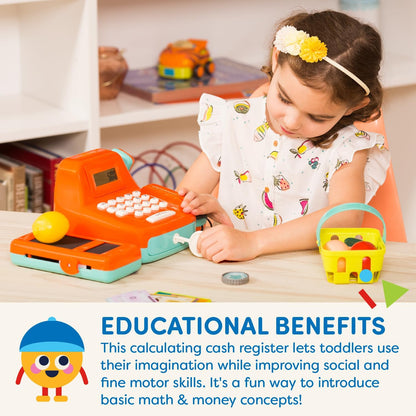 Battat – Interactive Kids Cash Register with Scanner & Sounds – 26 Pieces Pretend Play Shopping Set with Light – Up Scanner, Play Money & Card – Educational Toy for Learning & Fun – 3+ Years