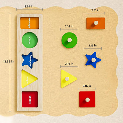 First Jumbo Knob Wooden Shape Puzzle for Toddlers 1-3,Montessori Toddler Puzzle Toys for1-2 Year Old,Preschool Learning Peg Puzzles Toys for Baby Kids