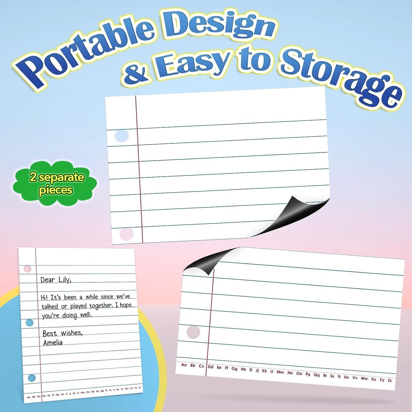 Aizweb Giant Magnetic Lined Notebook Paper,2 Dry Erase Sheets,Total Area 17" x 21.5",Handwriting Practice for Classroom Whiteboard,Chart Paper Teacher Must Have Homeschool Teaching Supplies