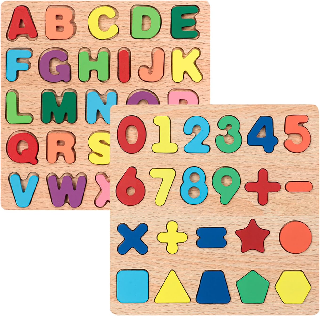 Wooden Puzzles for Toddlers, 3pack Alphabet Shape Puzzles for Kids 3 Wooden Montessori Toddler Alphabet Number Shape for Kids 3 Years Old Boys & Girls