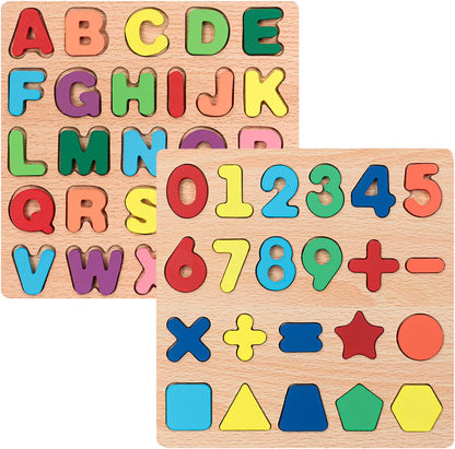 Wooden Puzzles for Toddlers, 3pack Alphabet Shape Puzzles for Kids 3 Wooden Montessori Toddler Alphabet Number Shape for Kids 3 Years Old Boys & Girls